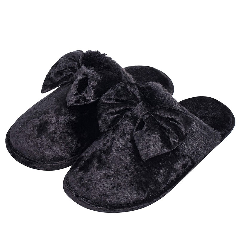 DL Womens Fluffy Velvet Slip on Scuff Slippers for Women Indoor, Warm Furry Ladies Bedroom Slippers with Non Slip Outsole Pink Gray - Image 1