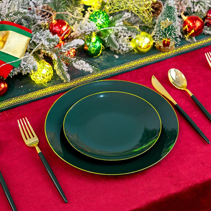 Liacere 150PCS Green Plastic Plates - Gold Plastic Silverware with Green Handle - Green Disposable Plates Include 30 Guests Plates  Forks  Spoons  Knives for St.Patrick's Party - Image 4
