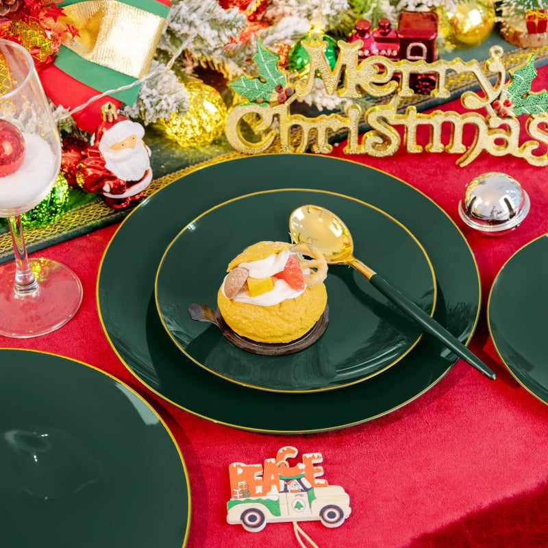 Liacere 150PCS Green Plastic Plates - Gold Plastic Silverware with Green Handle - Green Disposable Plates Include 30 Guests Plates  Forks  Spoons  Knives for St.Patrick's Party - Image 3