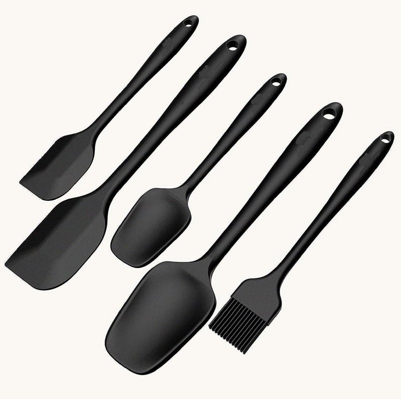 MOBDESK Silicone Spatula Set 5pcsHeatResistant Baking Spoon SpatulaSeamless OnePiece Design Easy to CleanNonStick Silicone Rubber with Stainless Steel Core Black PH 85 - Image 1