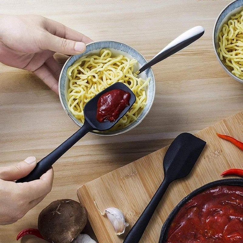 MOBDESK Silicone Spatula Set 5pcsHeatResistant Baking Spoon SpatulaSeamless OnePiece Design Easy to CleanNonStick Silicone Rubber with Stainless Steel Core Black PH 85 - Image 2