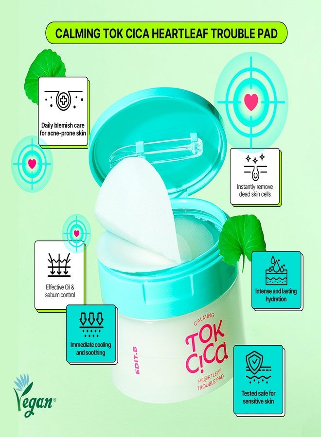 EDIT.B Calming Tok Cica Heartleaf Trouble Pads, Cooling & Hydrating Facial Toner Pads for Sensitive Skin, Mild Exfoliating & Soothing, Easy-Split for Multi-Use, Daily Korean Skin Care (70 Sheets - Image 2