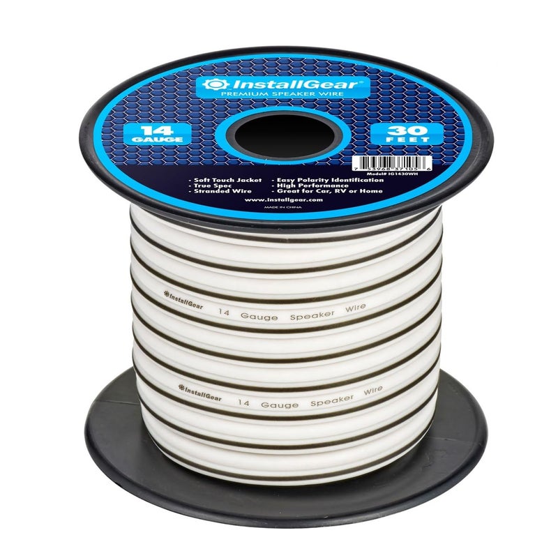 InstallGear 14 Gauge AWG Speaker Wire Cable - 30ft White, Outdoor & Automotive/Marine - Image 1