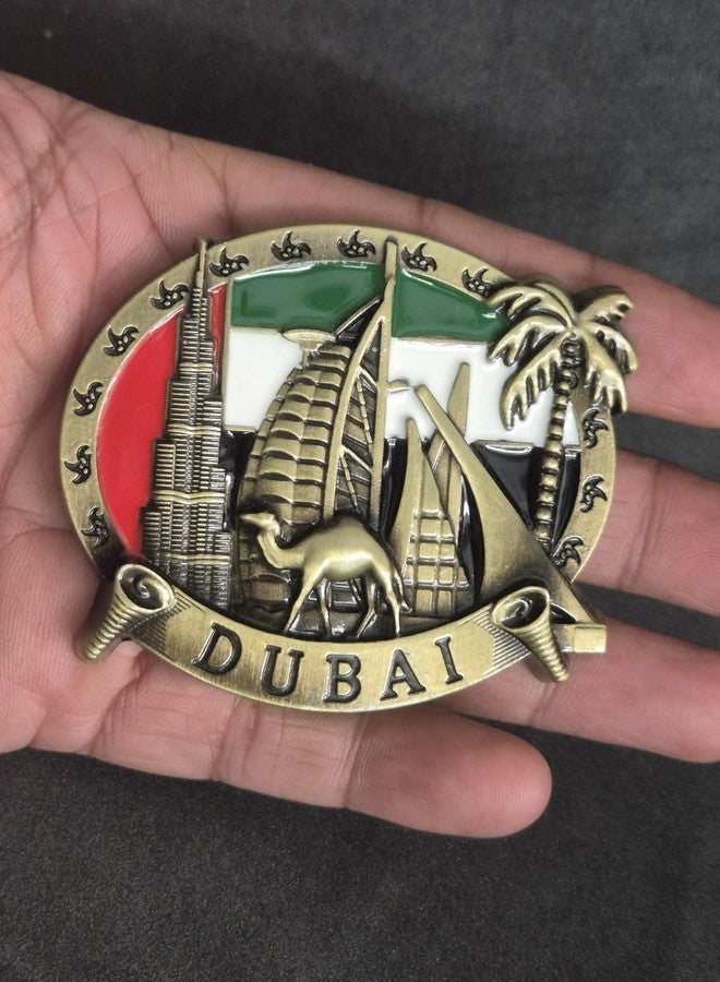دي تي ديكتون مغناطيس ثلاجة معدني من دي تي ديكتون، أحمر وأخضر، تصميم دبي ثلاثي الأبعاد، مناسب للثلاجة، طاولة الدراسة، مكتب العمل، هدية مثالية، قطعة ديكور رائعة لمحبي السفر، 7 × 6 سم، عبوة من قطعة واحدة - Image 1