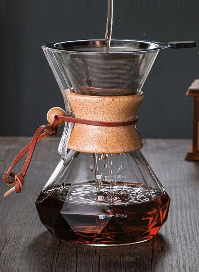 V60 Coffee Maker 600mL Glass Drip Coffee Pot with Filter Diamond Style Coffee Share Pot with MarkV60 coffee kit  - Image 1