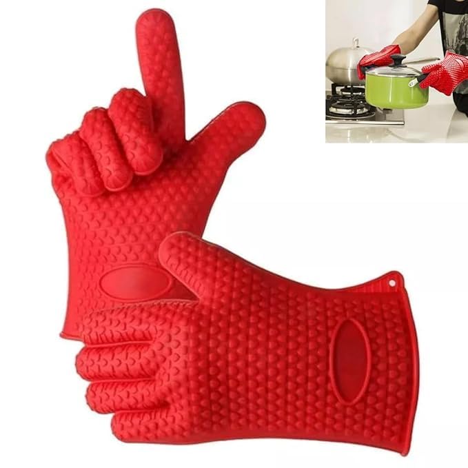1Pcs Waterproof Cooking Gloves Kitchen Oven Gloves Silicone and Cotton DoubleLayer Heat Resistant Oven MittsBBQ GlovesGrill Gloves Perfect for Baking and GrillingMulticolor
