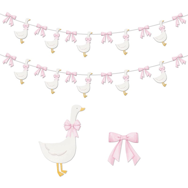 TaoBary 2 Set Bow Silly Goose Birthday Banner One Silly Goose Party Decoration for Farm Animal Baby Shower Birthday Party DecorationsPink - Image 2