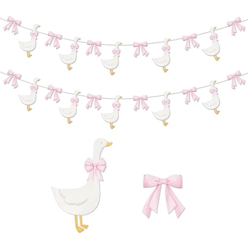 TaoBary 2 Set Bow Silly Goose Birthday Banner One Silly Goose Party Decoration for Farm Animal Baby Shower Birthday Party DecorationsPink - Image 1