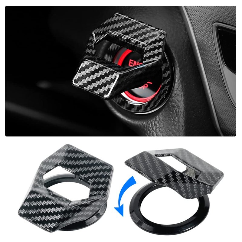 VARGTR Universal Engine Start/Stop Button Cover,Aluminum Alloy Car Power Control Trim,Push to Start Button Cover Key Protective Cover for Civic CRV XRV Challenger Charger CHR (Carbon Fiber) - Image 1