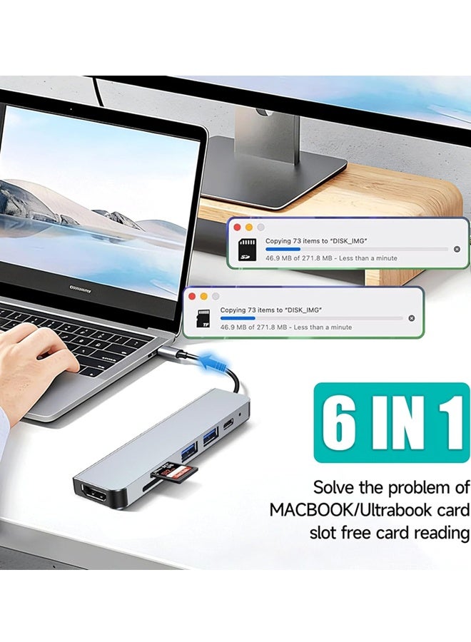 فيب هوم مجمع USB C 6 في 1 مع شحن بقدرة 100 واط، محول من نوع C إلى HDMI 4K 30 هرتز، مجموعات USB 3.0 بمنافذ نقل بيانات سرعة 5 جيجابت/ثانية - Image 2