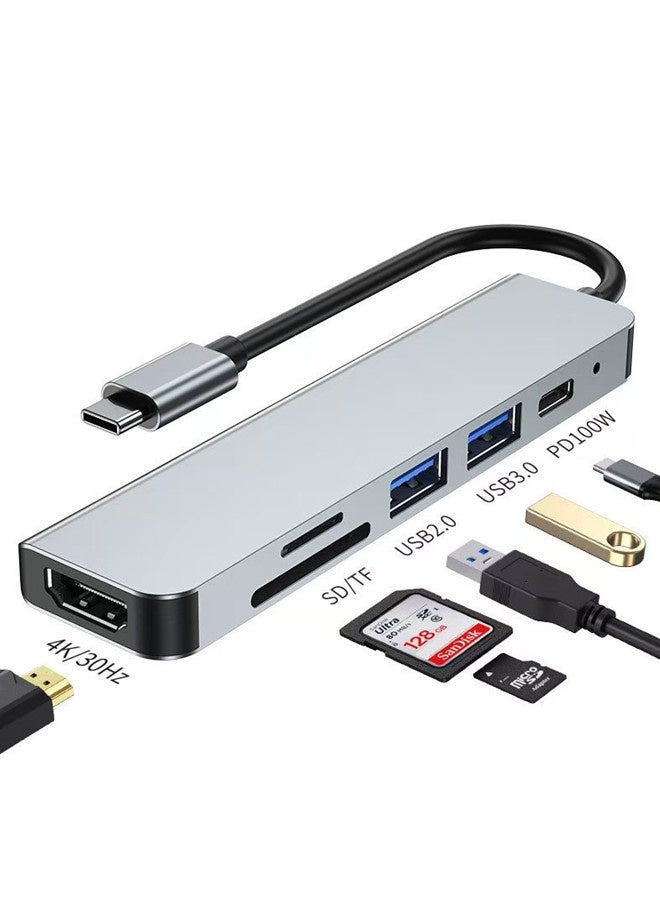 فيب هوم مجمع USB C 6 في 1 مع شحن بقدرة 100 واط، محول من نوع C إلى HDMI 4K 30 هرتز، مجموعات USB 3.0 بمنافذ نقل بيانات سرعة 5 جيجابت/ثانية - Image 1
