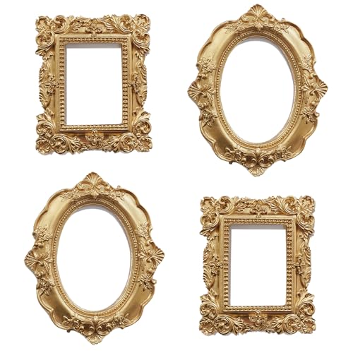 NSdawali 4 Pcs Mini Gold Picture Frames, Tiny Vintage Picture Frames Antique Small Photo Frame for Home Hotel Christmas Decor Table Top Jewelry Display Shooting Photo Props (No Backing) - Image 1