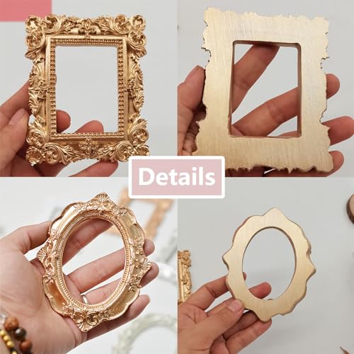 NSdawali 4 Pcs Mini Gold Picture Frames, Tiny Vintage Picture Frames Antique Small Photo Frame for Home Hotel Christmas Decor Table Top Jewelry Display Shooting Photo Props (No Backing) - Image 4