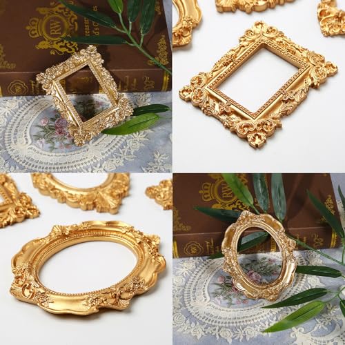 NSdawali 4 Pcs Mini Gold Picture Frames, Tiny Vintage Picture Frames Antique Small Photo Frame for Home Hotel Christmas Decor Table Top Jewelry Display Shooting Photo Props (No Backing) - Image 3