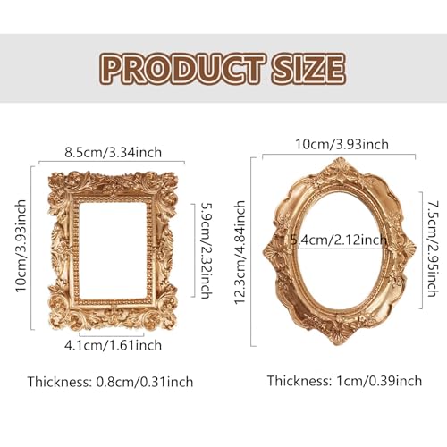 NSdawali 4 Pcs Mini Gold Picture Frames, Tiny Vintage Picture Frames Antique Small Photo Frame for Home Hotel Christmas Decor Table Top Jewelry Display Shooting Photo Props (No Backing) - Image 2