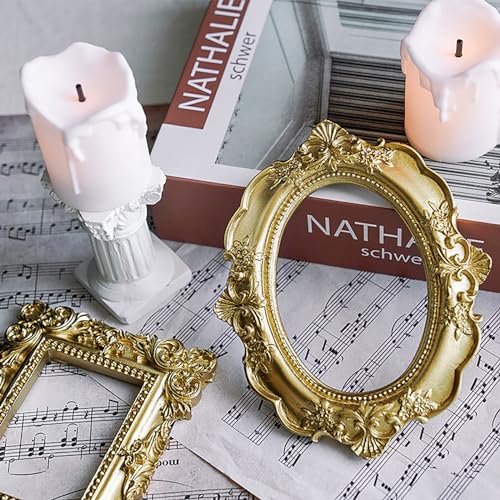 NSdawali 4 Pcs Mini Gold Picture Frames, Tiny Vintage Picture Frames Antique Small Photo Frame for Home Hotel Christmas Decor Table Top Jewelry Display Shooting Photo Props (No Backing) - Image 5