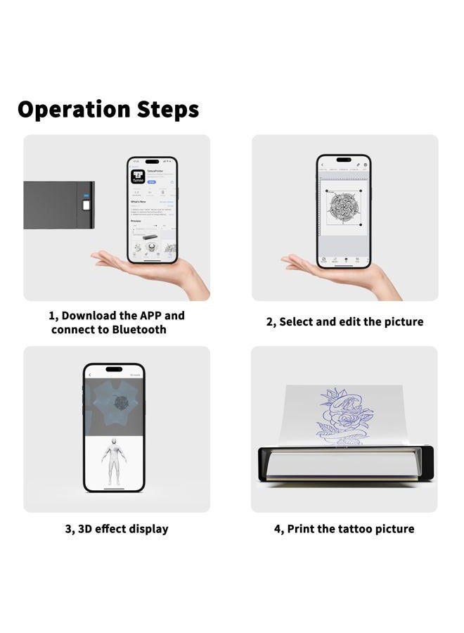 Wormhole Tattoo Stencil Printer, Wireless Bluetooth Tattoo Printer with 2500mAh Battery, Portable Tattoo Thermal Copier Machine Compatible with Smartphones & PC N202007 - Image 4