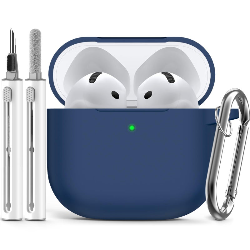 Ljusmicker for AirPods 4 Case 2024 with Cleaner Kit,Soft Silicone Protective Cover for Apple AirPods 4th Generation Cases for Women Men,for AirPod 4 Case Accessories with Keychain-Deep Blue - Image 1