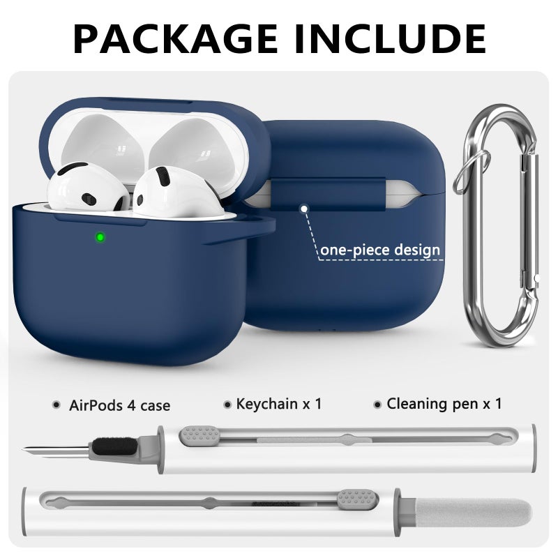 Ljusmicker for AirPods 4 Case 2024 with Cleaner Kit,Soft Silicone Protective Cover for Apple AirPods 4th Generation Cases for Women Men,for AirPod 4 Case Accessories with Keychain-Deep Blue - Image 3