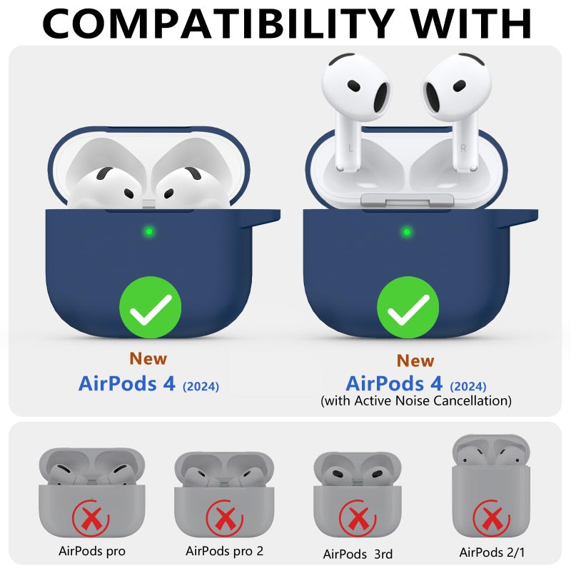 Ljusmicker for AirPods 4 Case 2024 with Cleaner Kit,Soft Silicone Protective Cover for Apple AirPods 4th Generation Cases for Women Men,for AirPod 4 Case Accessories with Keychain-Deep Blue - Image 2