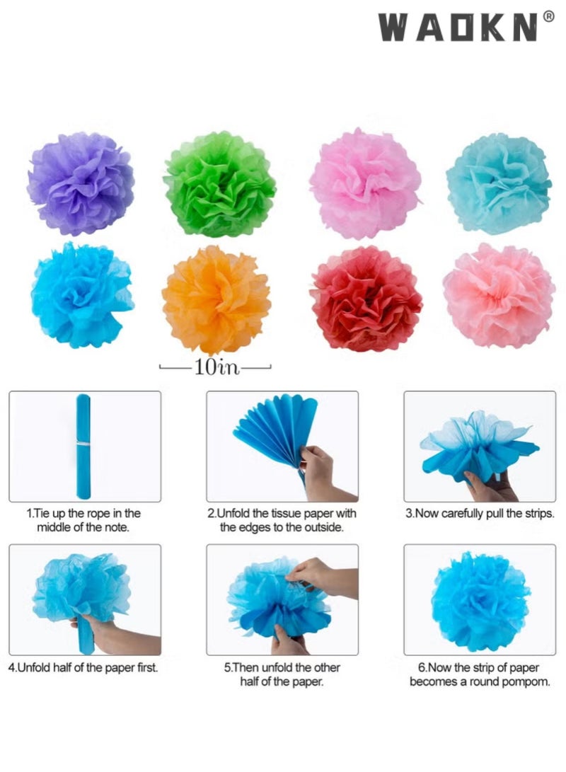 WAOKN Fiesta Party Decorations - 33pcs Colorful Mexican Themed Hanging Paper Fans, Rainbow Paper Pom Poms, Fiesta Bunting and Tissue Paper Streamers for Birthday, Festival, and Rainbow Parties - Image 1
