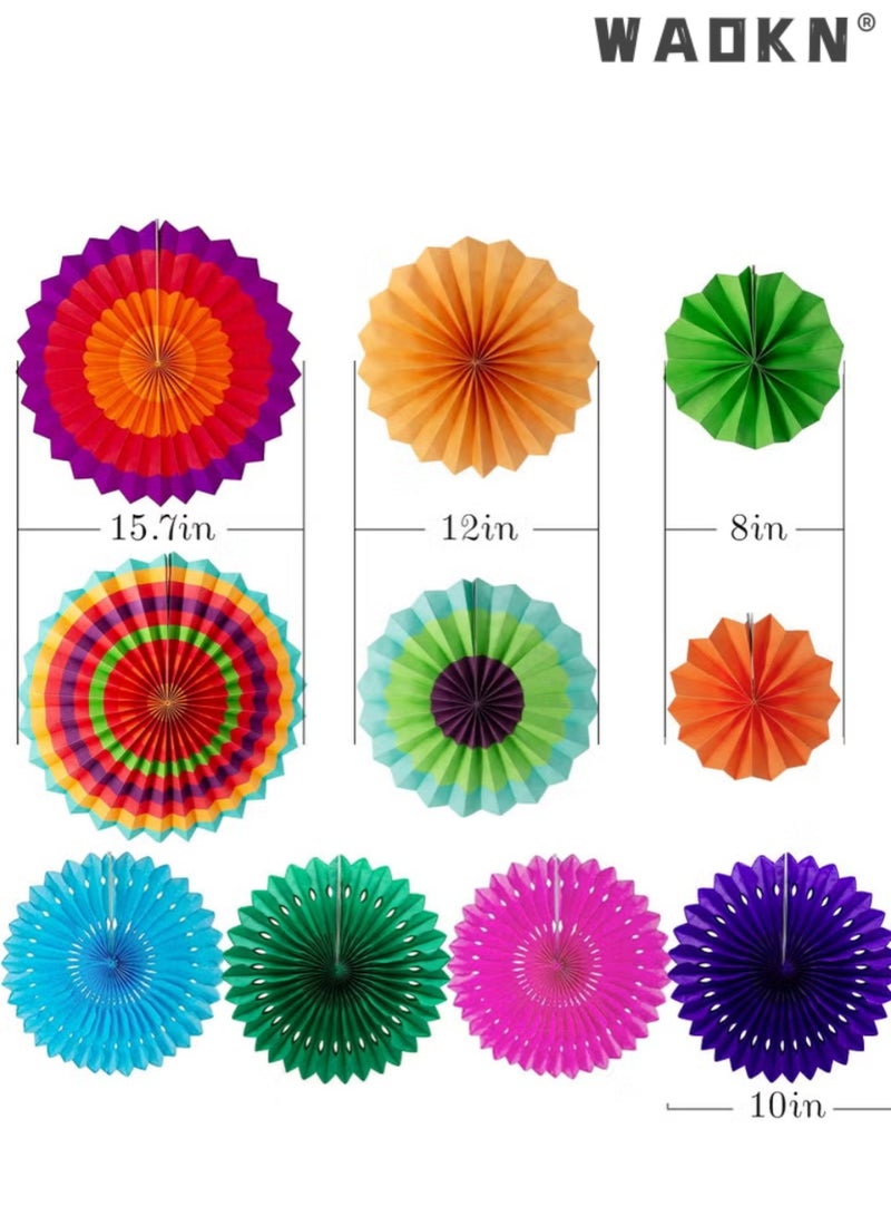 WAOKN Fiesta Party Decorations - 33pcs Colorful Mexican Themed Hanging Paper Fans, Rainbow Paper Pom Poms, Fiesta Bunting and Tissue Paper Streamers for Birthday, Festival, and Rainbow Parties - Image 2