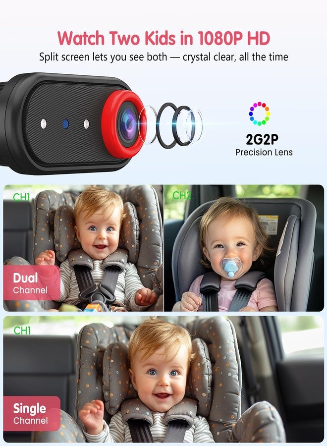 LUCKVIEW BM2 PRO Dual Baby Car Camera, 5.2" 1080P HD Display for Rear-Facing Car Seats, IR Night Vision, Anti-Shake Mount, Easy Install – Ideal for Parents with 2 Kids and Pets - Image 2