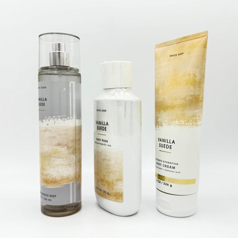 Vanilla Suede 3Piece Bath Body Bundle Fine Fragrance Mist Body Wash and Ultimate Hydration Body Cream - Image 3