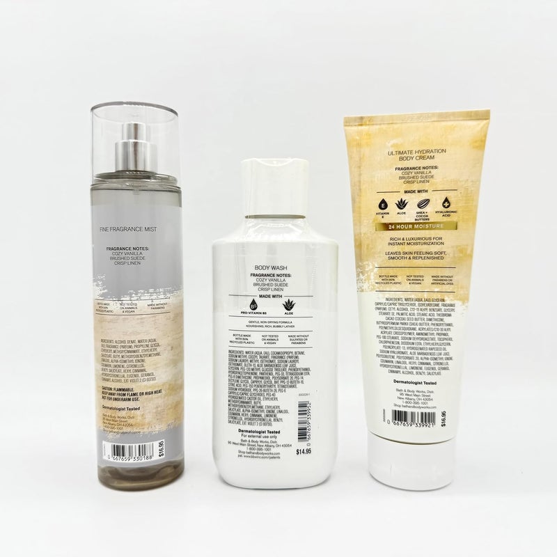 Vanilla Suede 3Piece Bath Body Bundle Fine Fragrance Mist Body Wash and Ultimate Hydration Body Cream - Image 2