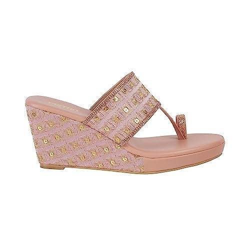 Metro Women Pink Ethnicwear Wedge Heel Sandal UK/3 EU/36 (35-346) - Image 3