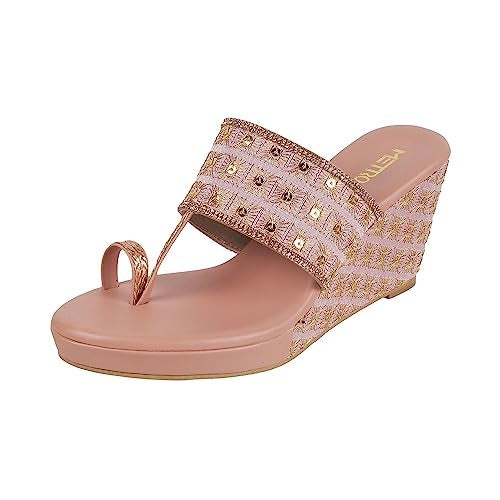 Metro Women Pink Ethnicwear Wedge Heel Sandal UK/3 EU/36 (35-346) - Image 1