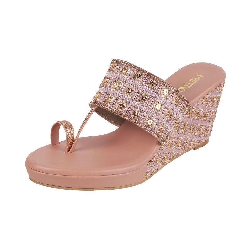 Metro Women Pink Ethnicwear Wedge Heel Sandal UK/3 EU/36 (35-346) - Image 5