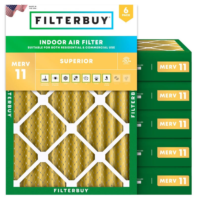 Filterbuy 18x24x4 Air Filter MERV 11 MPR 1200 Allergen Defense Replacement 6Pack Electrostatic Pleated HVAC AC Furnace Filters Made in USA Actual Size 1750 x 2338 x 363