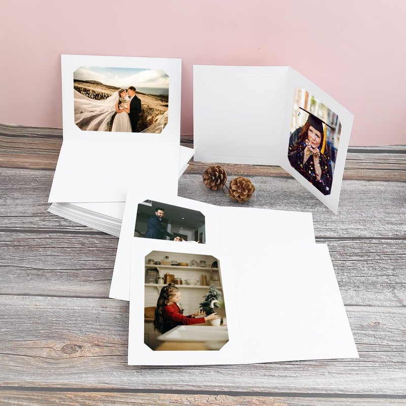 Golden State Art, Pack of 50, 4x6 or 5x7 Photo Folders, Cardboard Picture Frame, Paper Frame Cards, Greetings/Invitation Special Events: Graduation, Christmas, Wedding(White) - Image 5