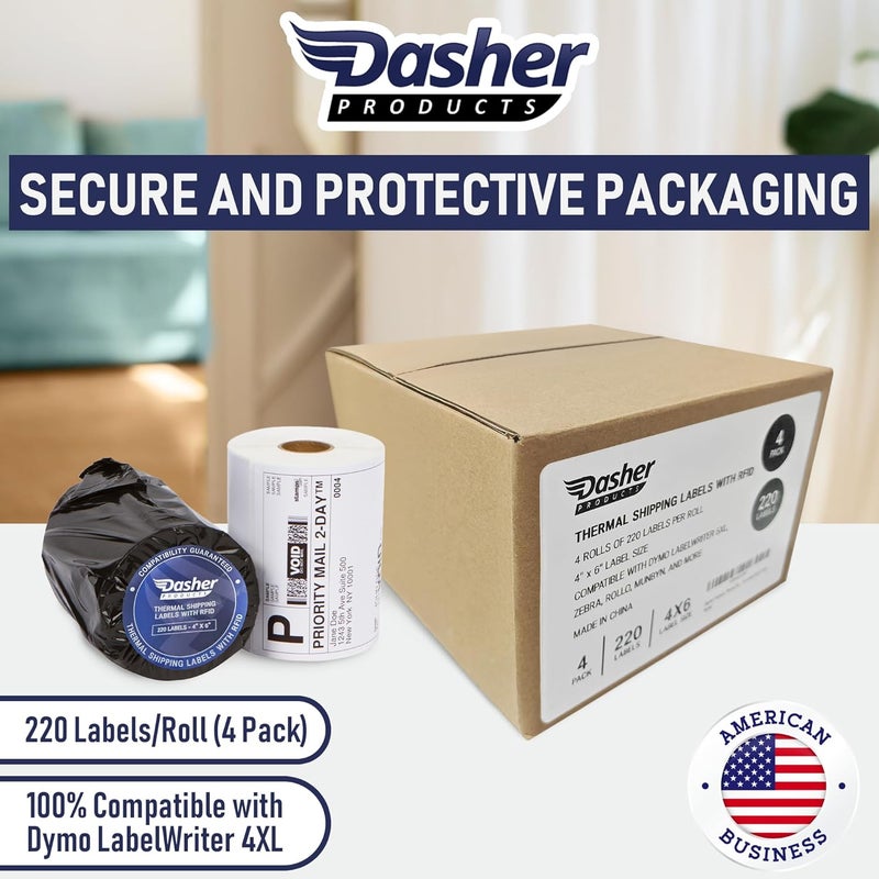 Dasher Products Thermal Shipping Labels Compatible with Dymo LabelWriter 4XL 1744907 4x6 Internet Postage Labels, Water Resistant, Strong Adhesive, Perforated, 220 per Roll (4 Pack) - Image 2