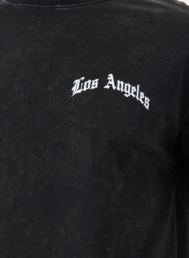 Styli Men Black Acid Washed Chest Print Oversized T-Shirt - Image 3