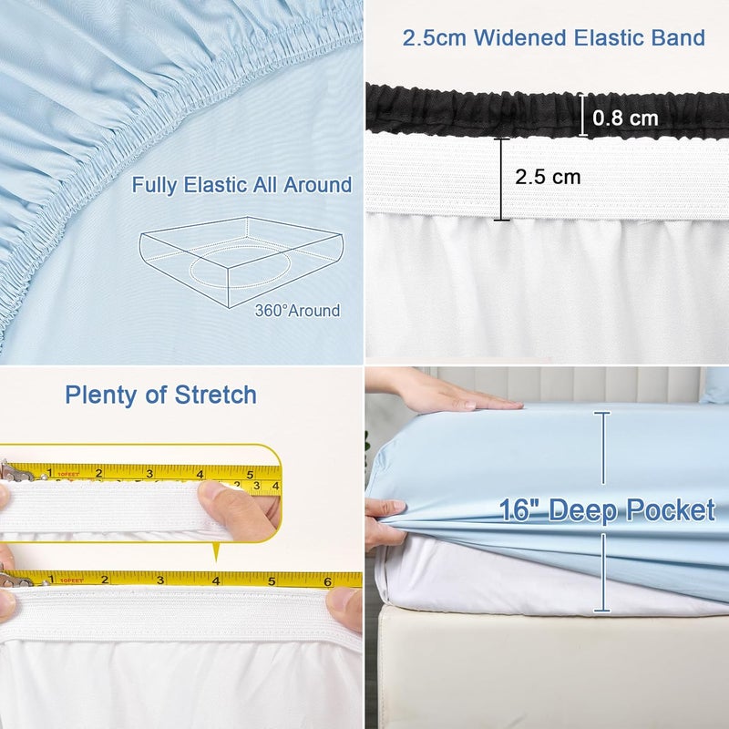 PHF شريحة سرير مريحة مصنوعة من 100% رايون مستخرج من الخيزران بحجم كينغ (198 سم × 200 سم)، عمق 40 سم، مطاط قوي أوسع بمقدار 2.5 سم، ناعمة كالحرير، زرقاء سماوية - Image 5