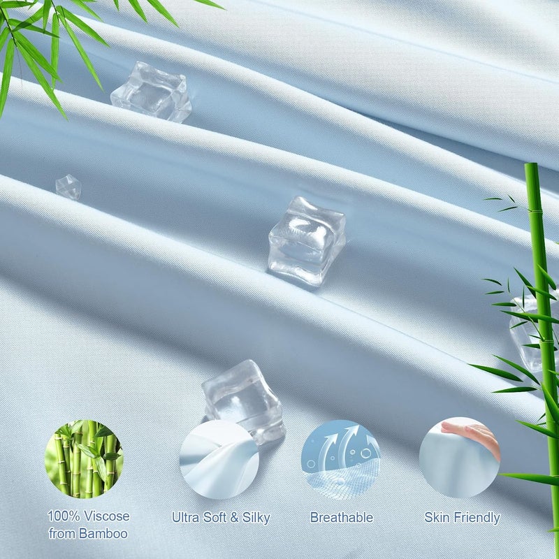 PHF شريحة سرير مريحة مصنوعة من 100% رايون مستخرج من الخيزران بحجم كينغ (198 سم × 200 سم)، عمق 40 سم، مطاط قوي أوسع بمقدار 2.5 سم، ناعمة كالحرير، زرقاء سماوية - Image 2