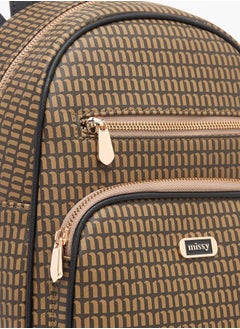 MISSY Monogram Print Backpack with Adjustable Straps and Zip Closure  - Image 3