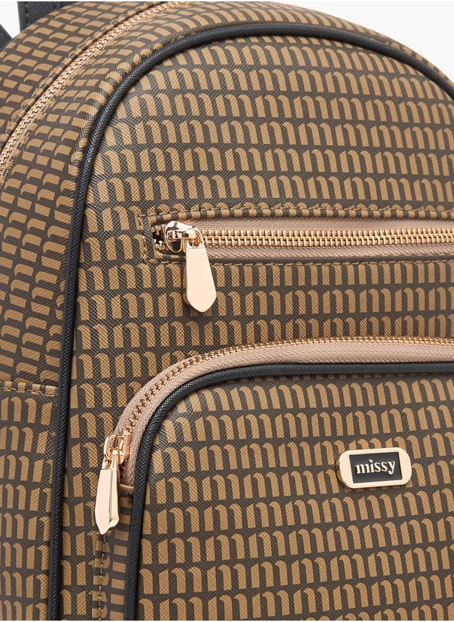 MISSY - Monogram Print Backpack with Adjustable Straps and Zip Closure - Image 1