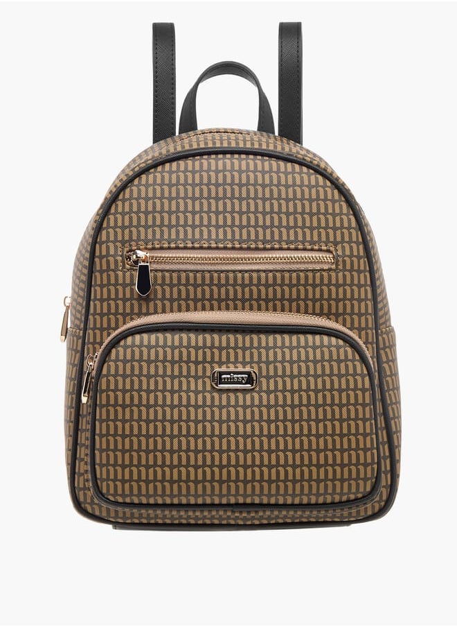 MISSY - Monogram Print Backpack with Adjustable Straps and Zip Closure - Image 1