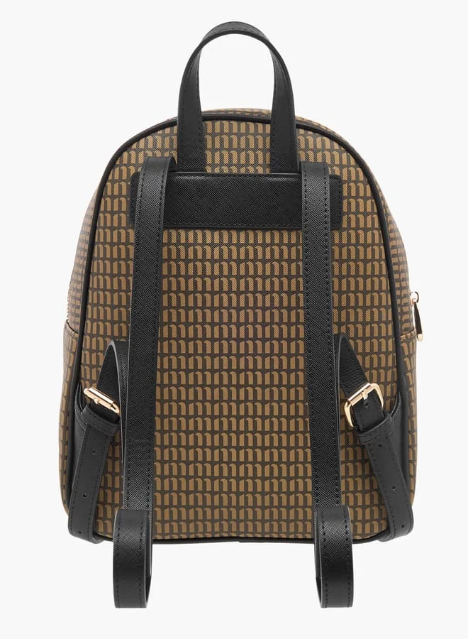 MISSY Monogram Print Backpack with Adjustable Straps and Zip Closure