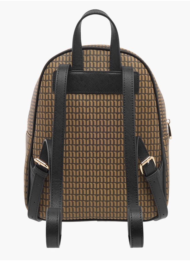 MISSY - Monogram Print Backpack with Adjustable Straps and Zip Closure - Image 1