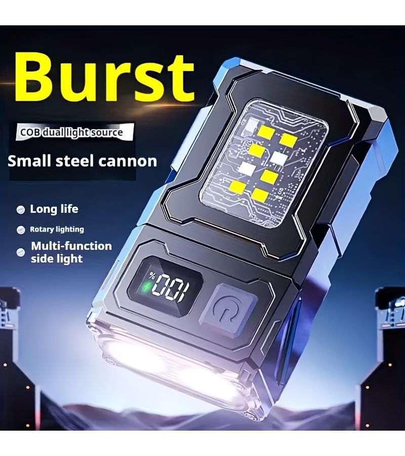 Black Ultra Bright Mini LED Rechargeable COB Flashlight with Rotatable Head Metal Clip Magnet 7 Modes - Image 1