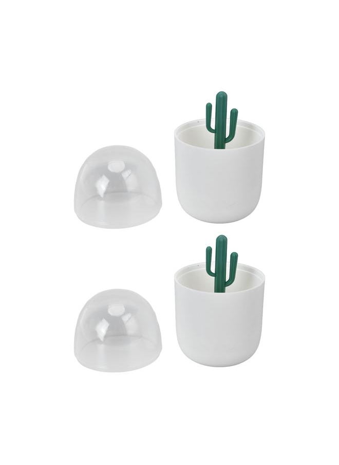 Thoraya 2pcs Multi Purpose Toothpick Box Cute Cactus Shaped Decor Reusable Cotton Swab Storage Box for Home Office  - Image 1