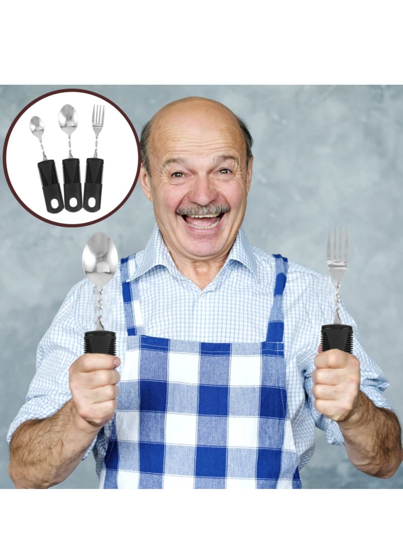 SYOSI - Adaptive Utensils Set, 3Pieces Bendable Cutlery Set, Easy Grip Silverware Curved Angled Spoon and Fork Set, Self Feeding Tableware for Kids Elderly Disabled Parkinson's Disease Tremors Weakened Grasp - Image 1