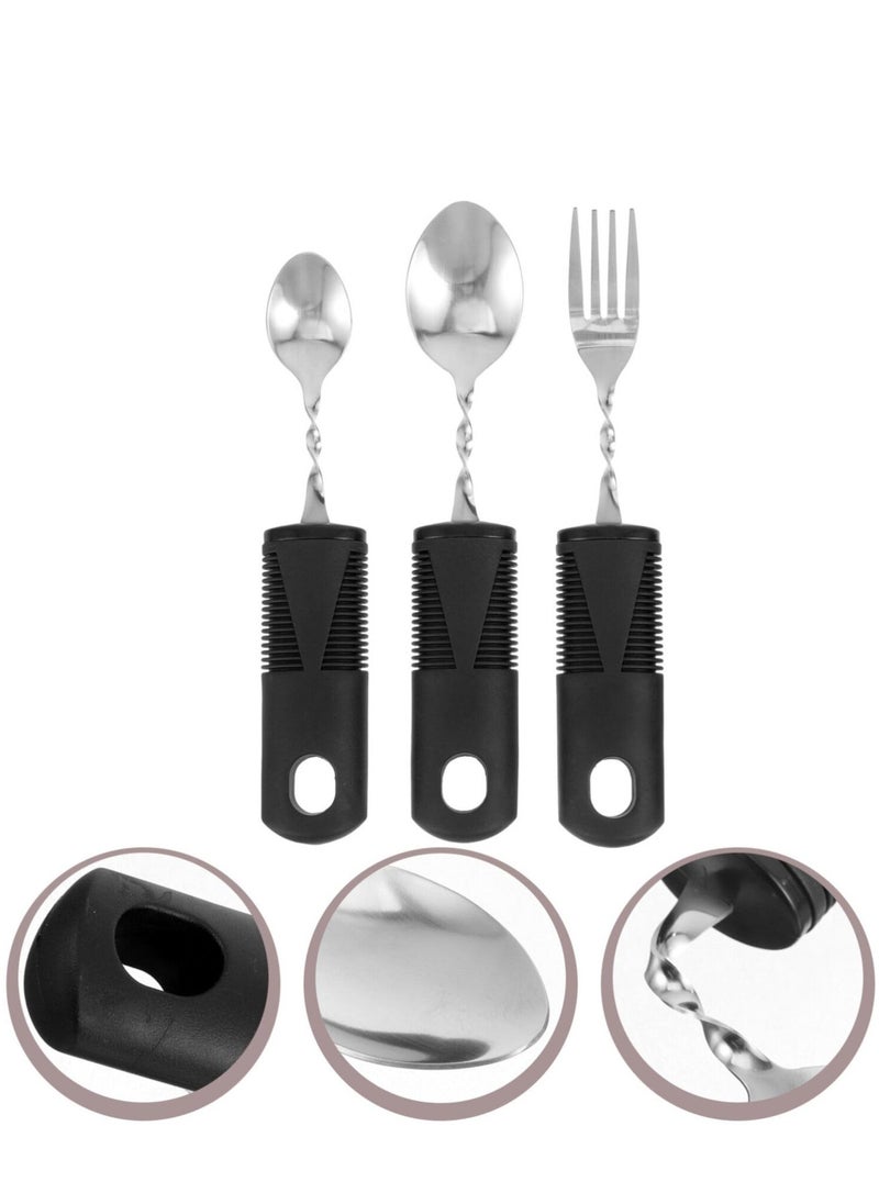 SYOSI - Adaptive Utensils Set, 3Pieces Bendable Cutlery Set, Easy Grip Silverware Curved Angled Spoon and Fork Set, Self Feeding Tableware for Kids Elderly Disabled Parkinson's Disease Tremors Weakened Grasp - Image 1