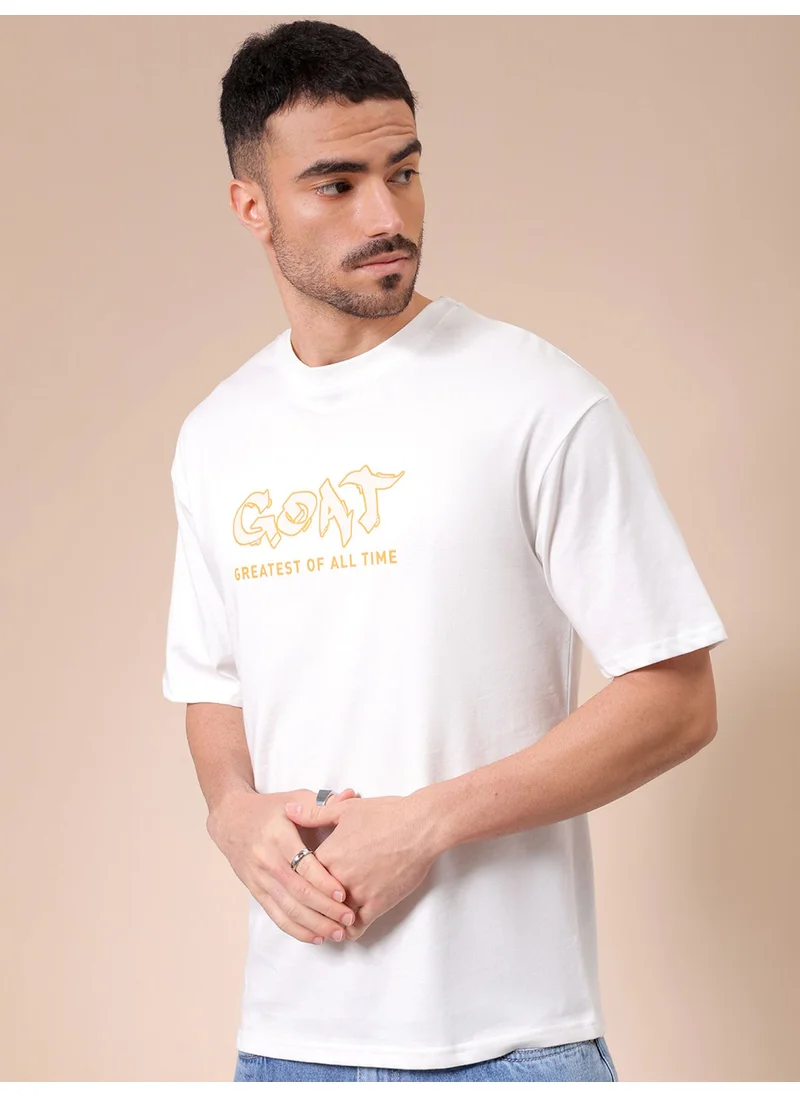 شركة المرآب الهندية Men Boxy Casual Plain Crew Neck Printed T-Shirt