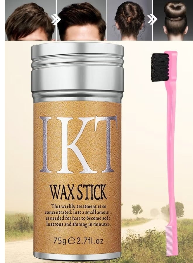 IKT Hair Wax Stick 75g with Edge Control Brush Hair Slick Stick Wax Stick for Hair Bristle Brush for Flyaways Teasing Brush for Hair Styling for Baby Hair and Edge Anti Frizz Hair - Image 1