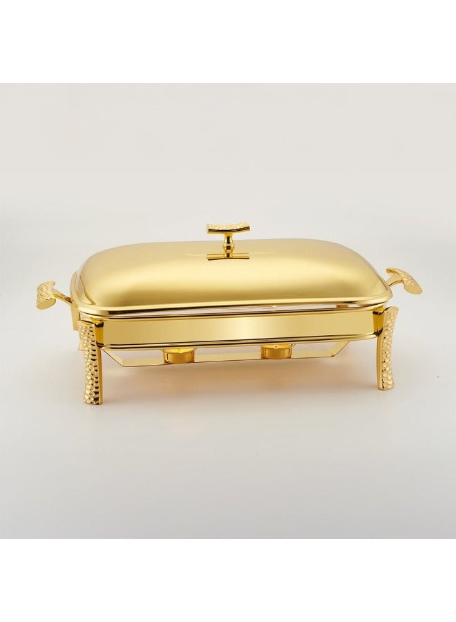 Pristine Stainless Steel Rectangular Food Warmer Durable Elegant Food Warmer Ideal for Keeping Food Hot at Buffets Parties and Family Meals Easy to Clean and Maintain Gold 3000 ml 51X26X15.5Cm